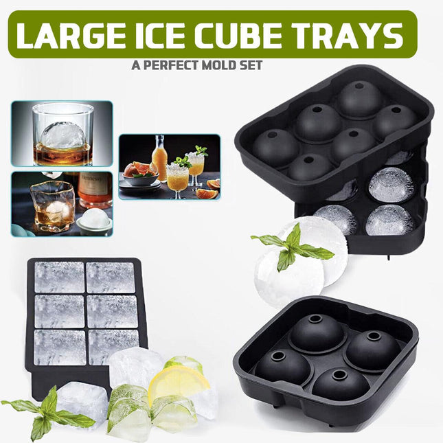 4/6Large Ice Maker Cube Tray Big Silicone Mold Sphere Whiskey Round Square Mould - Aimall