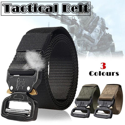 Mens Canvas Outdoor Tactical Belt Heavy Duty Army Waist Web Strap Waistband Hot - Aimall