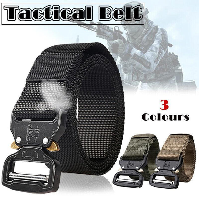 Mens Canvas Outdoor Tactical Belt Heavy Duty Army Waist Web Strap Waistband Hot - Aimall