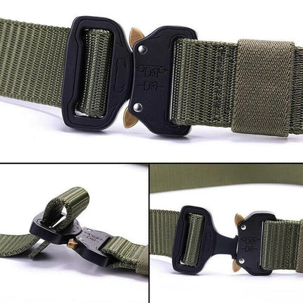 Mens Canvas Outdoor Tactical Belt Heavy Duty Army Waist Web Strap Waistband Hot - Aimall