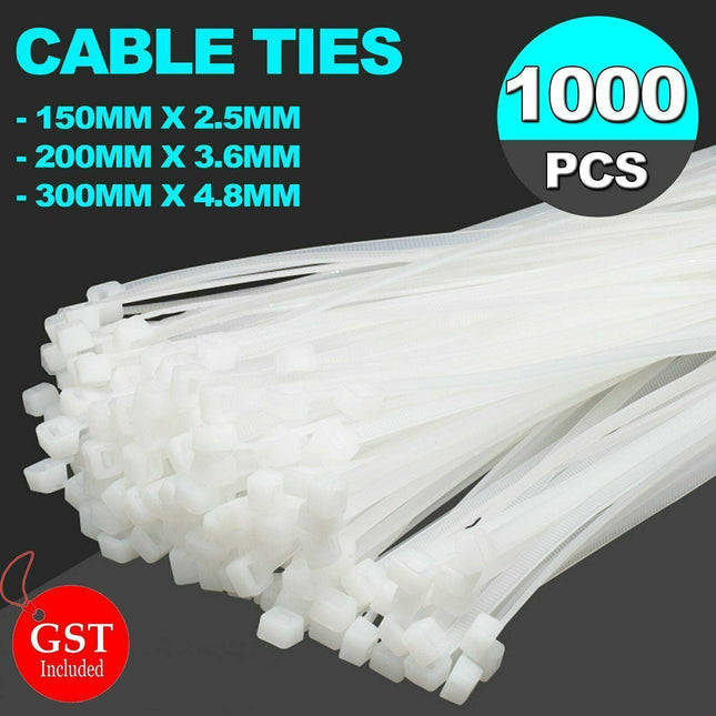 250-1000x Cable Ties Zip Ties Nylon UV Stabilised Bulk White Clear Cable Tie AU - Aimall