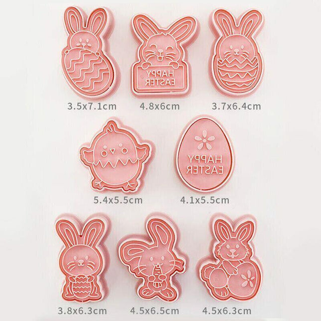 8Pcs/set Easter Plastic Cookie Cutter Rabbit Egg Biscuit Cutter 3D Cartoon Molds - Aimall