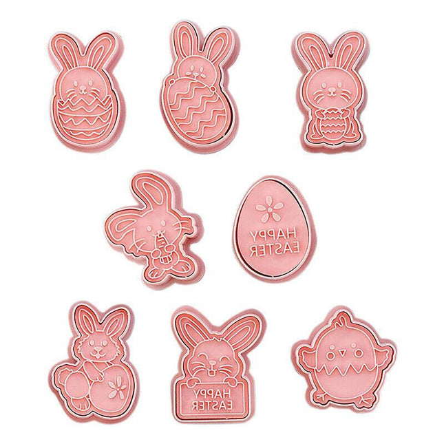 8Pcs/set Easter Plastic Cookie Cutter Rabbit Egg Biscuit Cutter 3D Cartoon Molds - Aimall