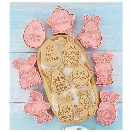 8Pcs/set Easter Plastic Cookie Cutter Rabbit Egg Biscuit Cutter 3D Cartoon Molds - Aimall