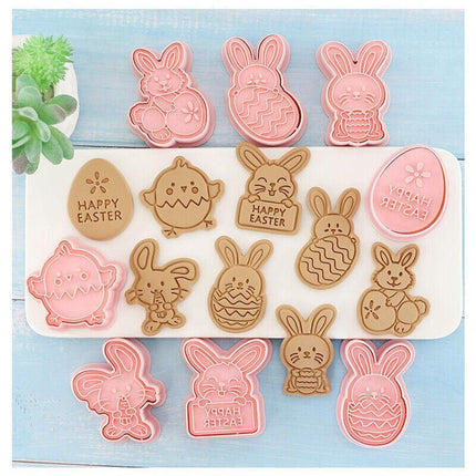 8Pcs/set Easter Plastic Cookie Cutter Rabbit Egg Biscuit Cutter 3D Cartoon Molds - Aimall
