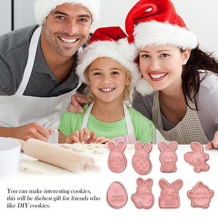 8Pcs/set Easter Plastic Cookie Cutter Rabbit Egg Biscuit Cutter 3D Cartoon Molds - Aimall