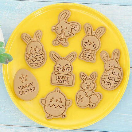 8Pcs/set Easter Plastic Cookie Cutter Rabbit Egg Biscuit Cutter 3D Cartoon Molds - Aimall