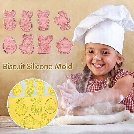8Pcs/set Easter Plastic Cookie Cutter Rabbit Egg Biscuit Cutter 3D Cartoon Molds - Aimall