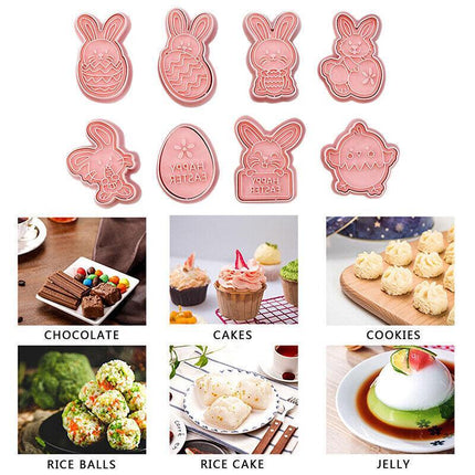 8Pcs/set Easter Plastic Cookie Cutter Rabbit Egg Biscuit Cutter 3D Cartoon Molds - Aimall