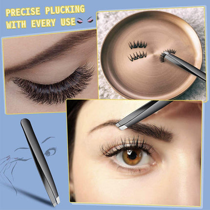 3 PCS Professional Slanted Tip Eyebrow Tweezers Stainless Steel Beauty Tweezer - Aimall