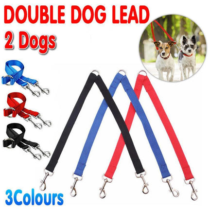 2 Way Double Dual Dog Leash Lead Walk 2 Dogs With One Lead Coupler Nylon Harness - Aimall