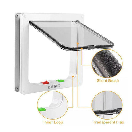 4-Way Safe Lockable Locking Pet Cat Dog Door Brushy Flap Screen L Large Size AU - Aimall