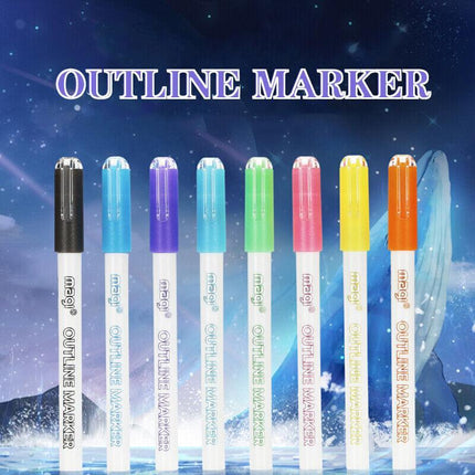 8PCS Multicolored Super Squiggles Outline Marker Pen Set Painting Art Kids DIY - Aimall