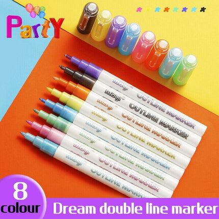 8PCS Multicolored Super Squiggles Outline Marker Pen Set Painting Art Kids DIY - Aimall