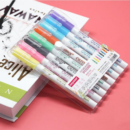 8PCS Multicolored Super Squiggles Outline Marker Pen Set Painting Art Kids DIY - Aimall