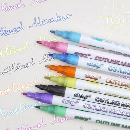 8PCS Multicolored Super Squiggles Outline Marker Pen Set Painting Art Kids DIY - Aimall