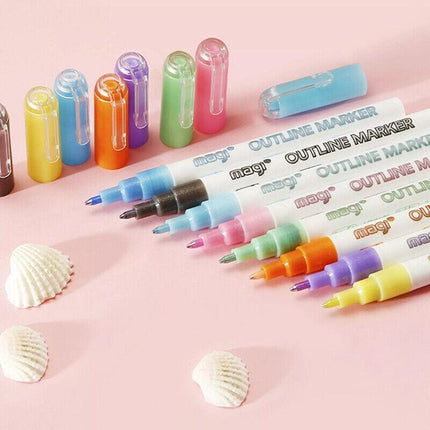 8PCS Multicolored Super Squiggles Outline Marker Pen Set Painting Art Kids DIY - Aimall