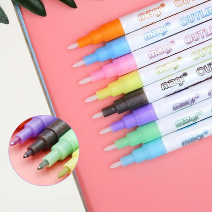 8PCS Multicolored Super Squiggles Outline Marker Pen Set Painting Art Kids DIY - Aimall