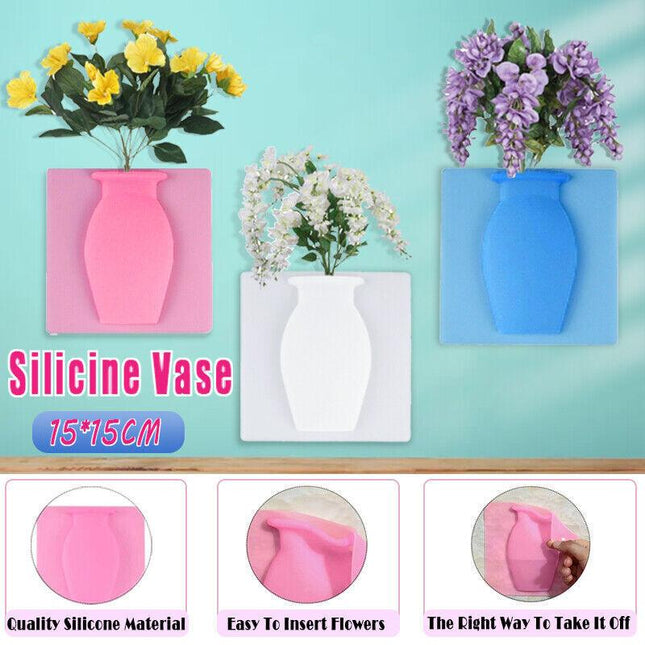 1PC Stick-on Silicone Vase Wall Sticker Reusable Window Flower Decal Pot DecorAU - Aimall