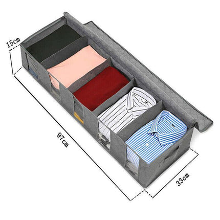 5 Compartments Clothes Shoes Under Bed Storage Organizer Box Bag Large Capacity - Aimall