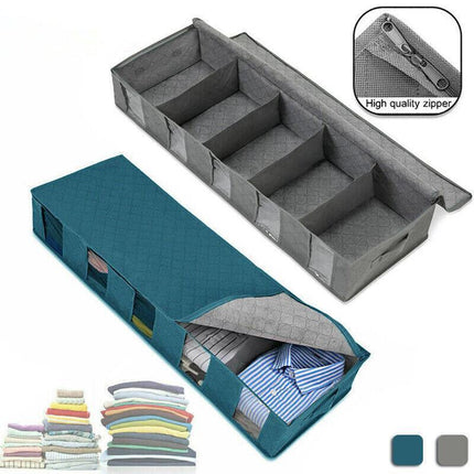 5 Compartments Clothes Shoes Under Bed Storage Organizer Box Bag Large Capacity - Aimall
