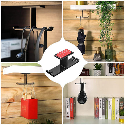 Universal DJ Headphone PC Hanger Hook Tape Under Desk Dual Headset Mount Holder - Aimall