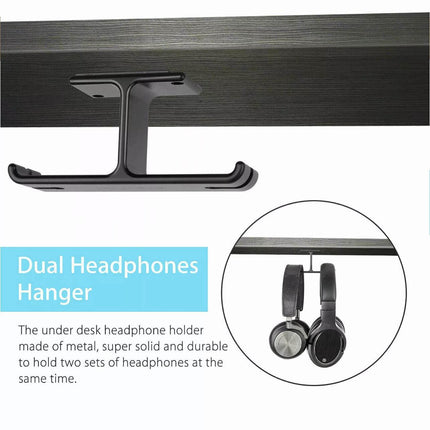Universal DJ Headphone PC Hanger Hook Tape Under Desk Dual Headset Mount Holder - Aimall