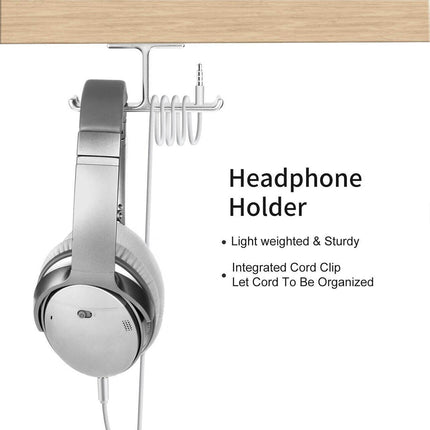 Universal DJ Headphone PC Hanger Hook Tape Under Desk Dual Headset Mount Holder - Aimall
