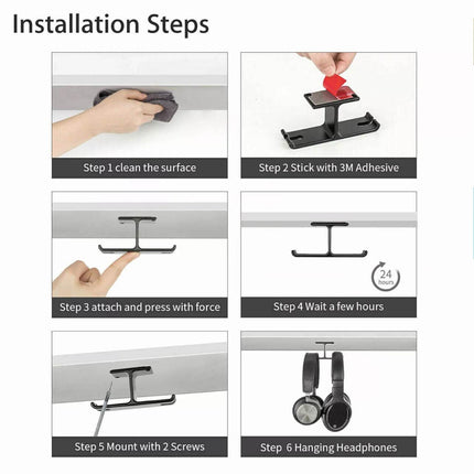 Universal DJ Headphone PC Hanger Hook Tape Under Desk Dual Headset Mount Holder - Aimall
