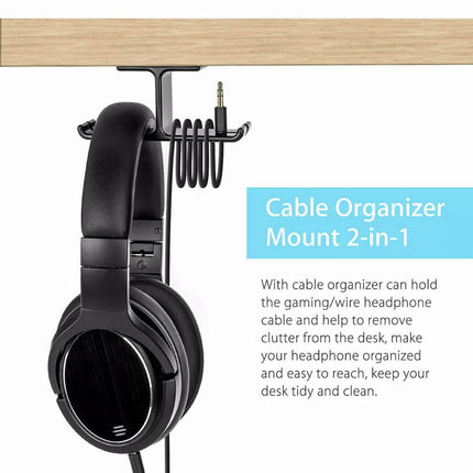 Universal DJ Headphone PC Hanger Hook Tape Under Desk Dual Headset Mount Holder - Aimall