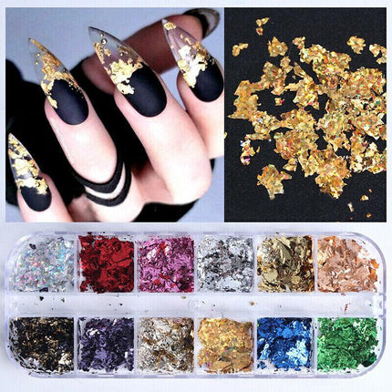 12 Colours Foil Confetti Flakes Thin Sheets Nail Art Mixed Glitter Decoration AU - Aimall