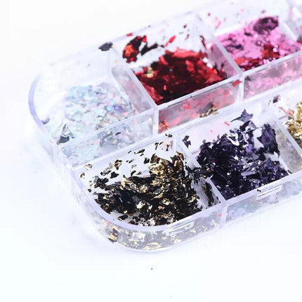 12 Colours Foil Confetti Flakes Thin Sheets Nail Art Mixed Glitter Decoration AU - Aimall