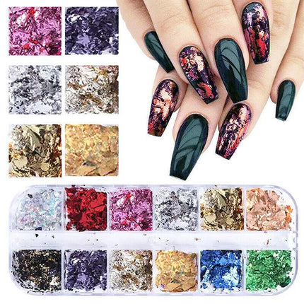 12 Colours Foil Confetti Flakes Thin Sheets Nail Art Mixed Glitter Decoration AU - Aimall