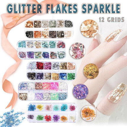 12 Colours Foil Confetti Flakes Thin Sheets Nail Art Mixed Glitter Decoration AU - Aimall