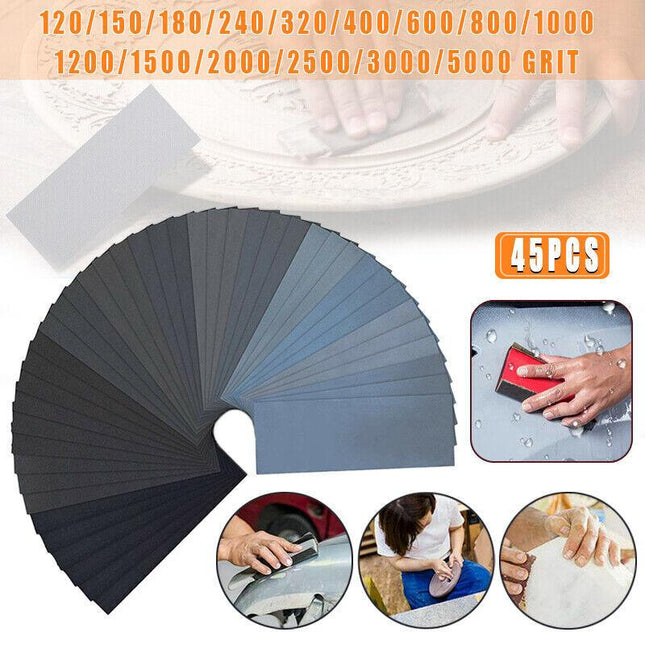 45Pcs 120-5000 Grit Wet Dry Sandpaper Abrasive Sanding Sander Paper Sheets AU - Aimall