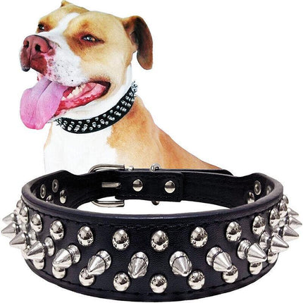 Dog Collar Leather Studded Black Brown Small Medium Large Breeds Pet Melbourne - Aimall