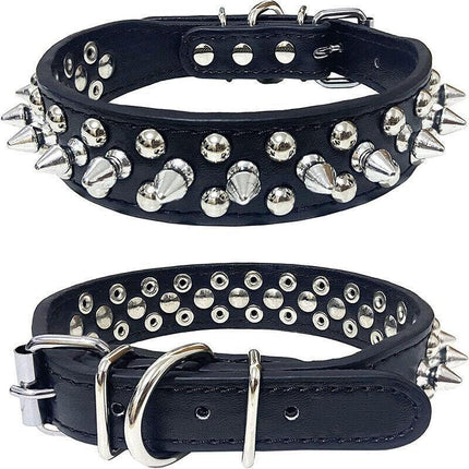 Dog Collar Leather Studded Black Brown Small Medium Large Breeds Pet Melbourne - Aimall