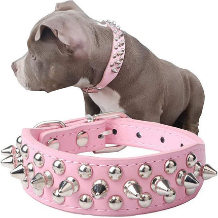 Dog Collar Leather Studded Black Brown Small Medium Large Breeds Pet Melbourne - Aimall
