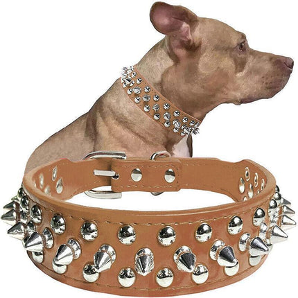 Dog Collar Leather Studded Black Brown Small Medium Large Breeds Pet Melbourne - Aimall