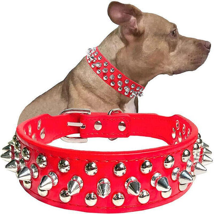 Dog Collar Leather Studded Black Brown Small Medium Large Breeds Pet Melbourne - Aimall