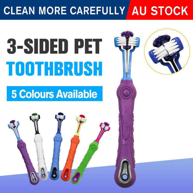 3-Sided Pet Toothbrush Dog Removing Bad Tartar Breath Dental Cleaning Mouth AU - Aimall