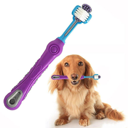 3-Sided Pet Toothbrush Dog Removing Bad Tartar Breath Dental Cleaning Mouth AU - Aimall