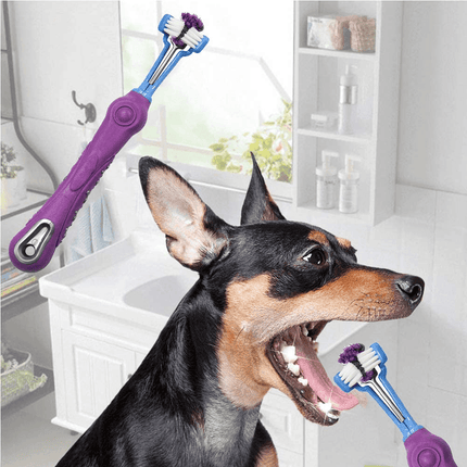 3-Sided Pet Toothbrush Dog Removing Bad Tartar Breath Dental Cleaning Mouth AU - Aimall