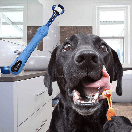 3-Sided Pet Toothbrush Dog Removing Bad Tartar Breath Dental Cleaning Mouth AU - Aimall