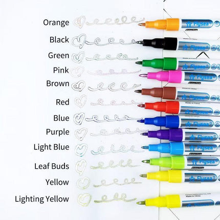 Flysea 12 Colours Writing Drawing Double Line Outline Pen Highlighter Marker AU - Aimall