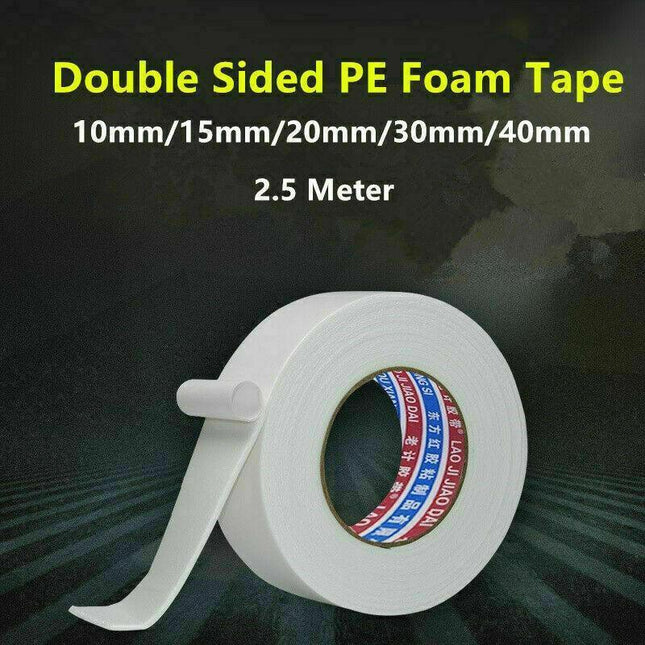 Double Sided White PE Foam Sticky Tape Mounting DIY Craft Strong Adhesive 2.5m - Aimall