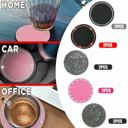 2x Car Auto Bling Rhinestone Cup Holder Anti-Slip Insert Coaster Car Accessories - Aimall