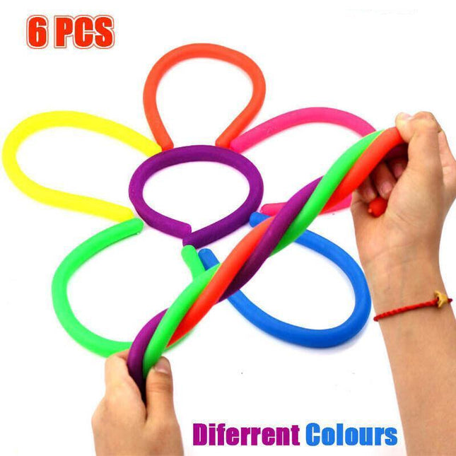 6 PCS Monkey Noodle Rainbow set Pop it Stretchy Fidget Toy Sensory Stress Relief - Aimall