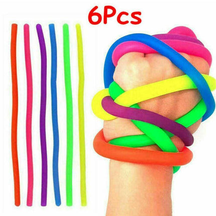 6 PCS Monkey Noodle Rainbow set Pop it Stretchy Fidget Toy Sensory Stress Relief - Aimall