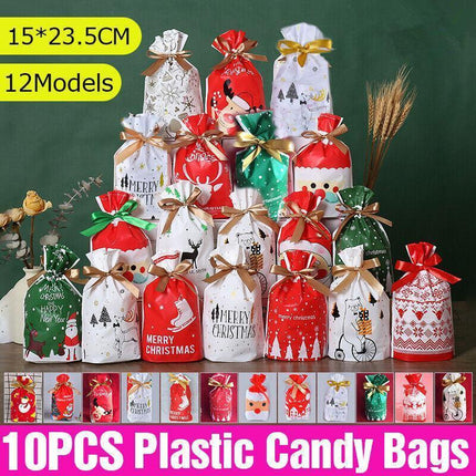10PCS Plastic Candy Bags Christmas Elk Candy Sweet Treat Bags Biscuit 15*23.5CM - Aimall
